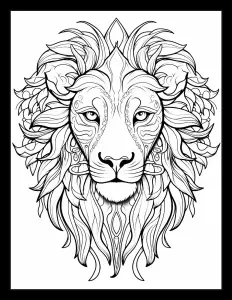 Majestic lion head in black and white Free Printable Coloring Page for Adults