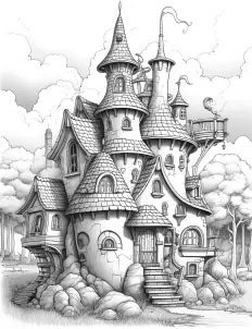 Majestic castle nestled in the woods Free Printable Coloring Page for Adults