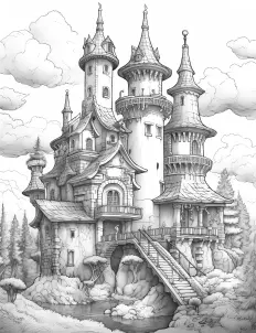 Majestic castle surrounded by trees Free Printable Coloring Page for Adults