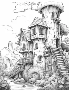 Majestic castle surrounded by trees Free Printable Coloring Page for Adults