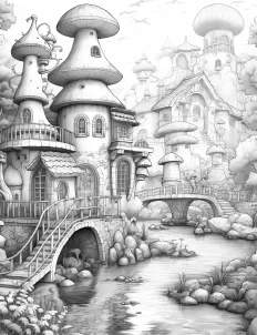 A magical village nestled in the clouds Free Printable Coloring Page for Adults