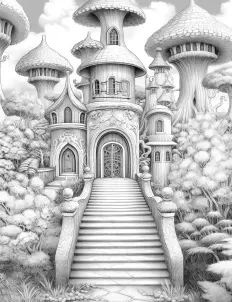 Majestic castle tucked amidst the clouds Free Printable Coloring Page for Adults