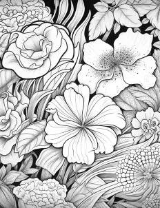 Delicate floral patterns in black and white Free Printable Coloring Page for Adults