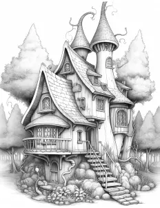 A serene cabin nestled in the forest Free Printable Coloring Page for Adults