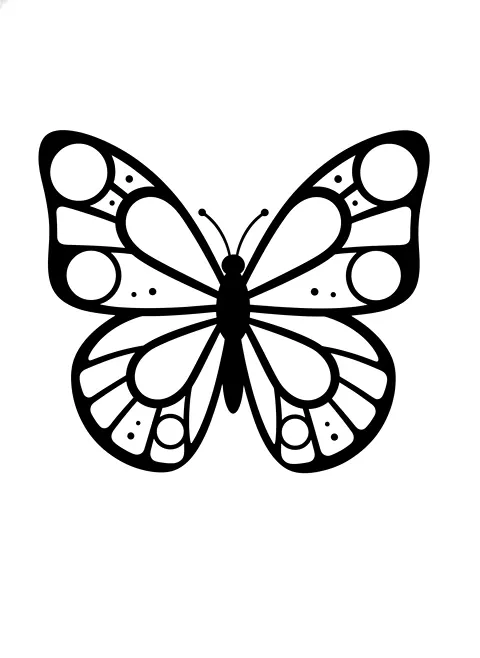 Bold butterfly coloring page for adults: a big butterfly with simple wing patterns, black line art