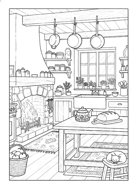 Night 10: Cottage kitchen with copper pots