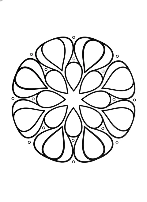 Easy mandala coloring page for adults: a simple mandala with large shapes and few details, black line art